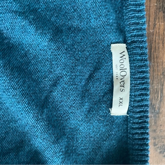 WOOLOVERS Men's Size XXL teal Knit Merino Cashmere Blend V-Neck Pullover Sweater - Picture 3 of 4